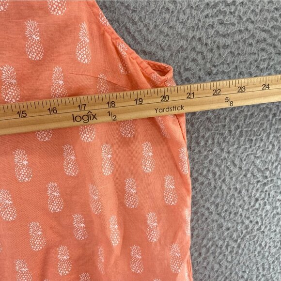 J Crew Top Womens Large Coral Pineapple Print Linen Blend Sleeveless Collared - Picture 7 of 9